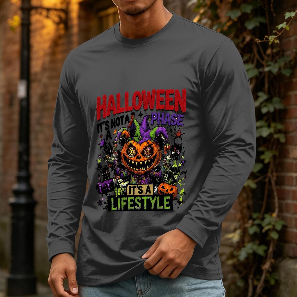 Men's Halloween Long Sleeve Neck Casual T-Shirt for Holiday Party