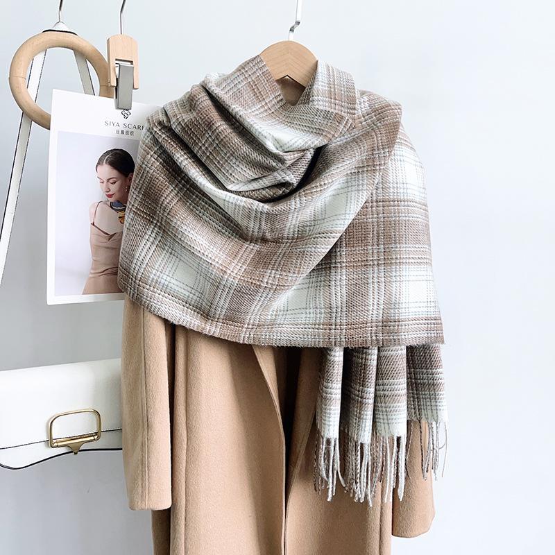 Women Vintage Plaid Thick Warm Long Winter Imitated Cashmere Neck Scarf