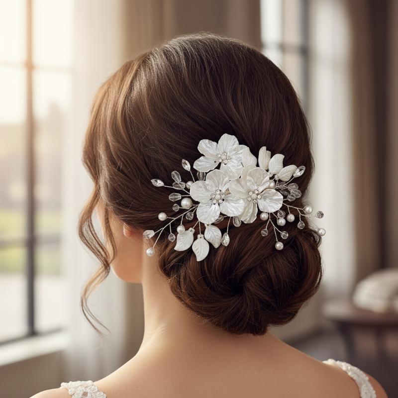 1Pcs Handmade White Brides Headdress New Crystal Pearl Flower Bridal Headwear Elegant Luxury Wedding Hairpin For Women