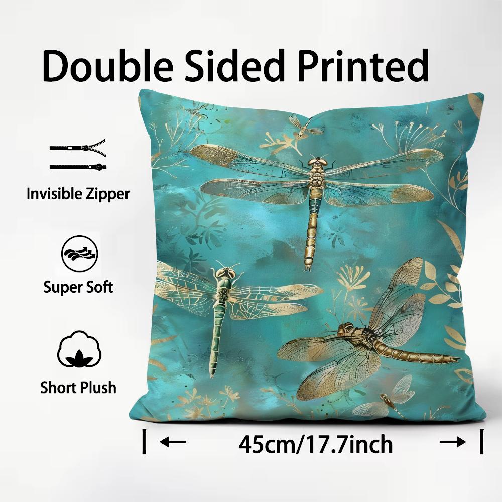 Dragonfly Lotus Luxury Cushion Cover Plush Fabric Soft DoubleSided Printed Sofa Warm Winter Home Child Gift Pillow Case