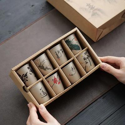 INS nuova tazza da tè in ceramica grezza in stile cinese, tazza da tè di alto valore, squisite tazze da tè in stile antico, set di otto scatole regalo personalizzate