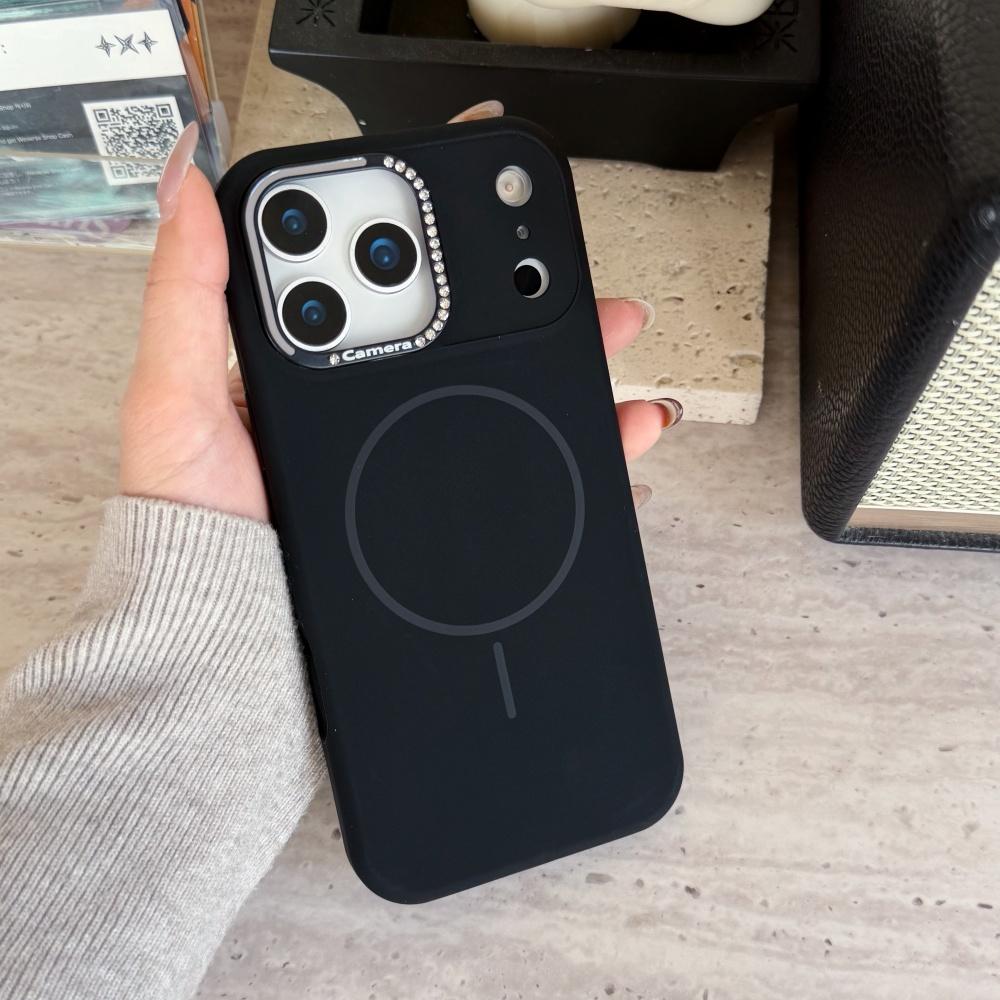 

Жидкий силикон для чехла Magsafe для iPhone 17 Air 16 15 14 13 Pro Max Магнитный Чехол с защитой линз из страз Ударопрочный iPhone 14 чёрный