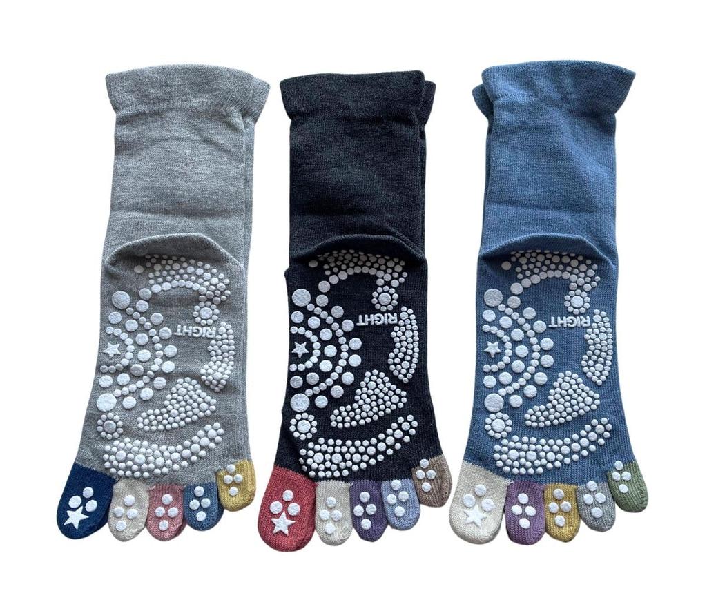 Yoga Loose Elastic Cotton Set Women's Five-Toe Socks, Sports, Non-Slip, Socks, Fit, Cuffs, Blend, 3-Pair (Colors Available)