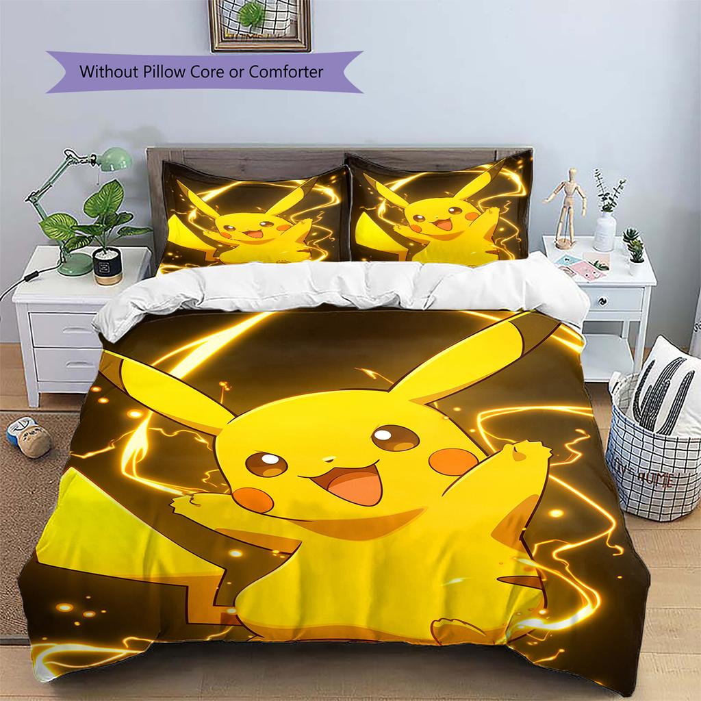 Pikachu Muster Bettwäsche Heimdekoration Geburtstagsgeschenk (1 Bettbezug + 2 Kissenbezüge, ohne Füllung)