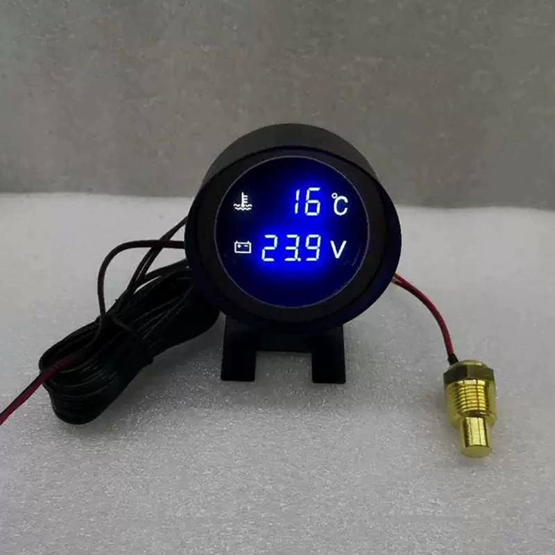 2-in-1 12V 24V Runder LED Digitaler Auto LKW Wassertemperaturanzeige Temperatursensor Temperatur Motorrad + Voltmeter Spannungsmesser