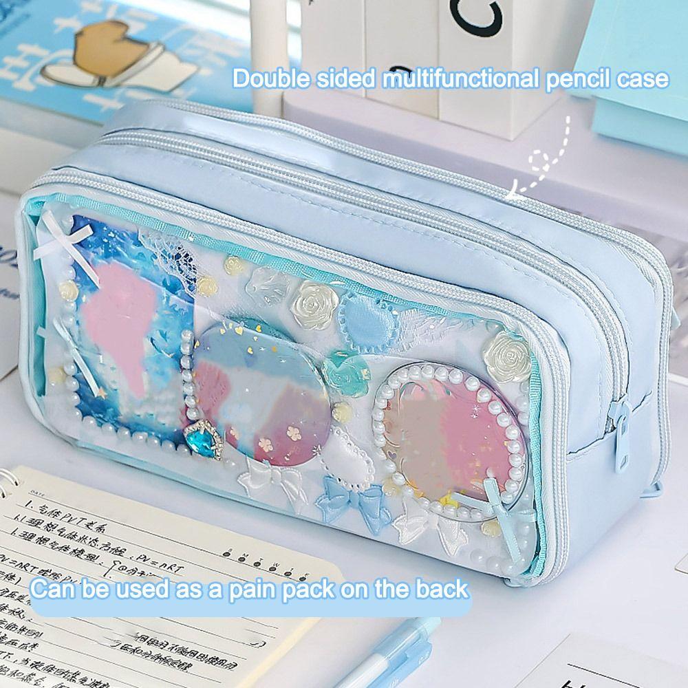 

Large Capacity Pen Bag Multi-layer Stationery Organizer Creative Pencil Case Gift синій