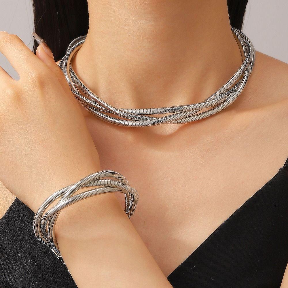 Alloy Multi Layer Bangle Gold Color Snake Bone Thick Chain Bracelet Snake Chain Bracelet