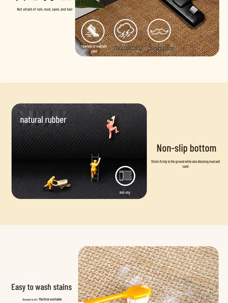 Ultra-Thin Japanese-Style Non-Slip Water-Absorbing Linen-Look Entrance Doormat, 2mm, Cuttable & Machine Washable for Home Hallway