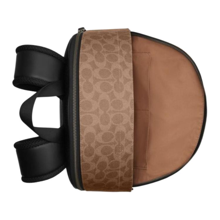 Coach Brauner & Beige Signature Canvas Großer Rucksack mit Farbblock-Tasche für den täglichen Gebrauch