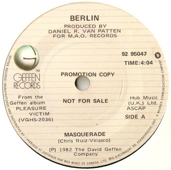 

7inch Record BERLIN Masquerade 9295047PROMO Geffen Records 1983 Canada Dance Electronica Used