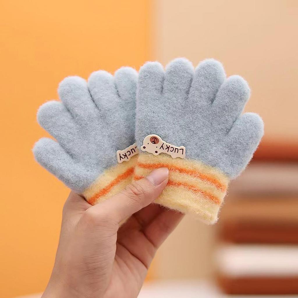 Cartoon Kids Plush Glove Warm Winter Hand Warmer Cute Infant Five Finger Mittens Baby Knitted Gloves