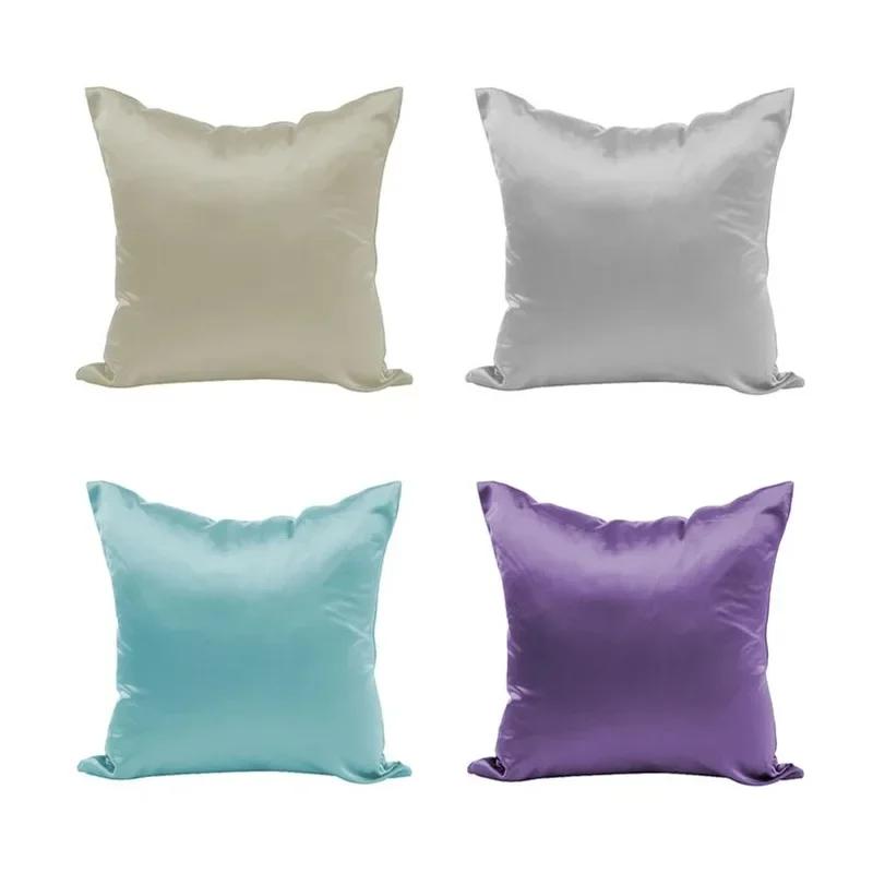 Imitated Silk Solid Color Cushion Cover with Zipper Breathable Smooth Pillowcase Home Decor for Sofa Chair 40/45/50/30x50/60cm