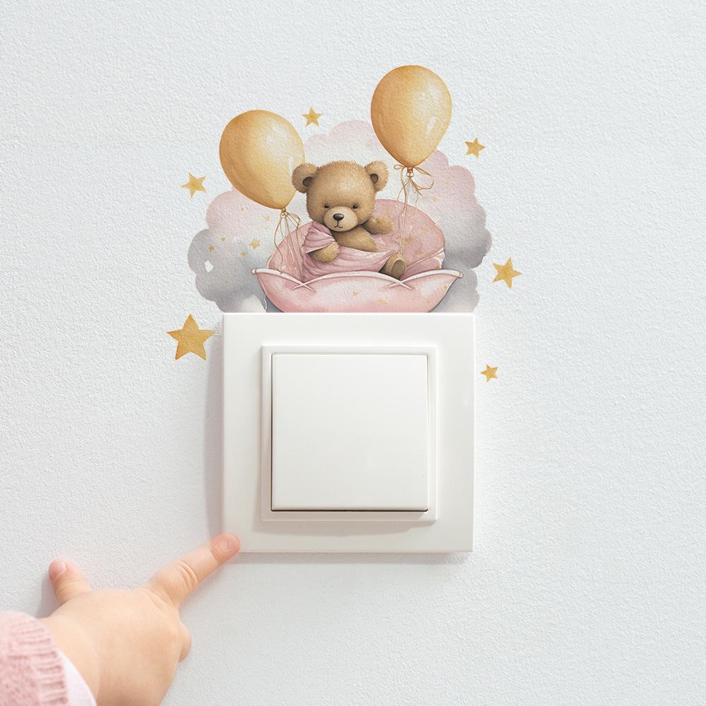 Dreamy Goodnight Bear with Balloons Switch Plate Sticker Removable Self-Adhesive Decal for Living Room Hallway Home Decor