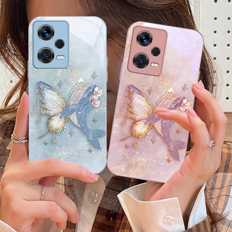 Dreamy Butterfly Colors For Xiaomi 14 Ultra 13 Lite Redmi Note 13 11 Pro 12 Plus Poco X6 3 Pro F4 6 GT Tempered Glass Phone Case