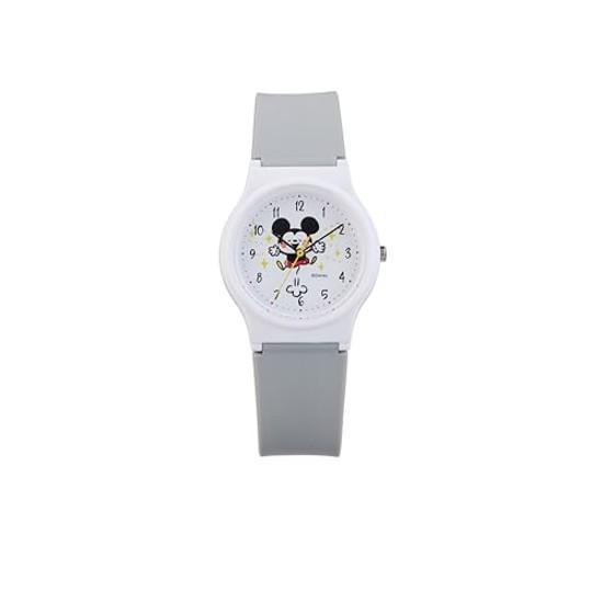 Citizen QQ analog watch featuring Kanahei Mickey Mouse 10 ATM water-resistant urethane strap model V06A-513VK girls gray.