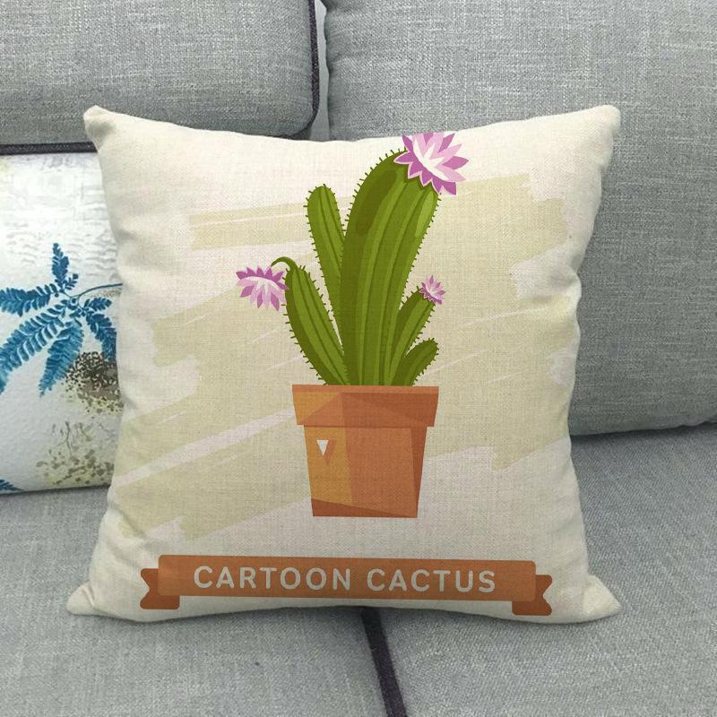 Cartoon Green Potted Cactus Digital Printing Short Plush Pillow Covers For Car Sofa Office Cushion Cover Home Goods 60X60Cm
