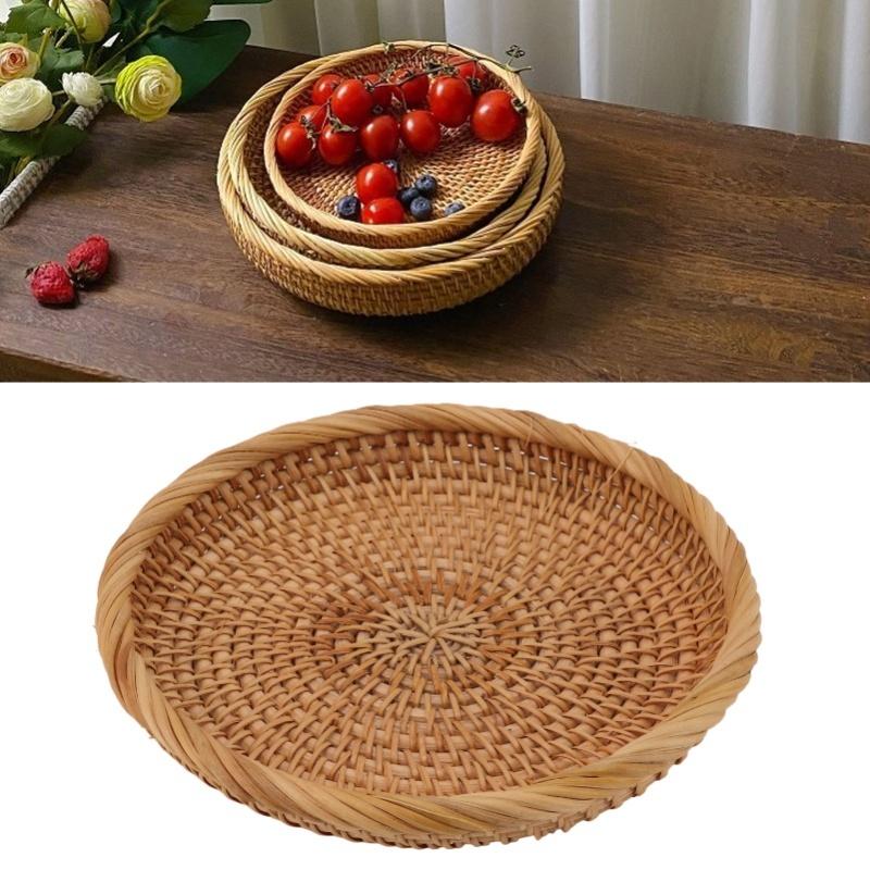 Rattan Fruit Tray Hand Woven Elegant Traditional Natural Rattan Serving Tray For Kitchen Counter Table S