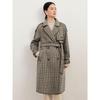 Jiuzi Annakokko Women's Double-Breasted Plaid Wool Blend Long Coat