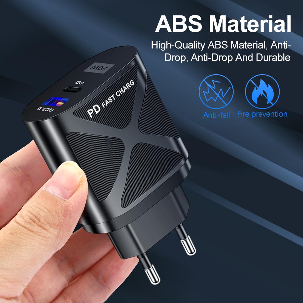 USB Travel Charger 5V/9V/12V with PD20W & QC3.0 Fast Charging - US/EU/UK Standard