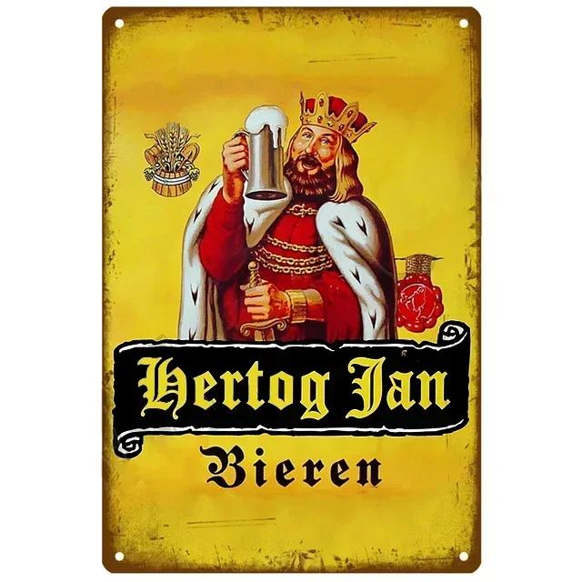 Mfoever Tin Sign Vintage Hertog Jan La Chouffe Beer Themed Metal Tin Sign Retro Belgian Brewery Wall Art Decor for Bar Pub Man Cave Rustic Iron P