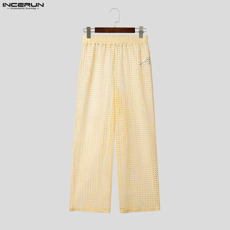INCERUN Summer Men Beach Sets Sleeveless Hollow Tops Elastic Waist Pants Two-piece Suits