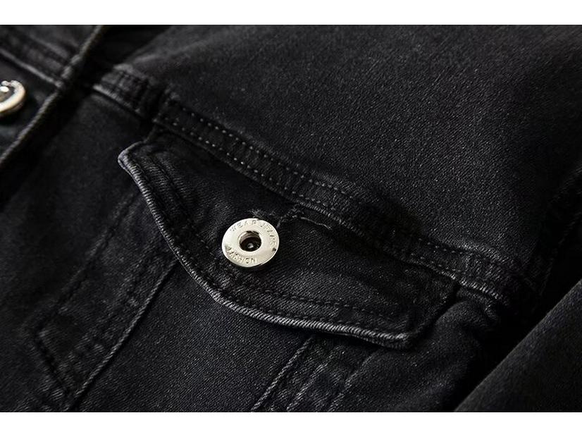 Women's Black Stretch Denim Jacket - Retro, Versatile, Short Spring Outerwear