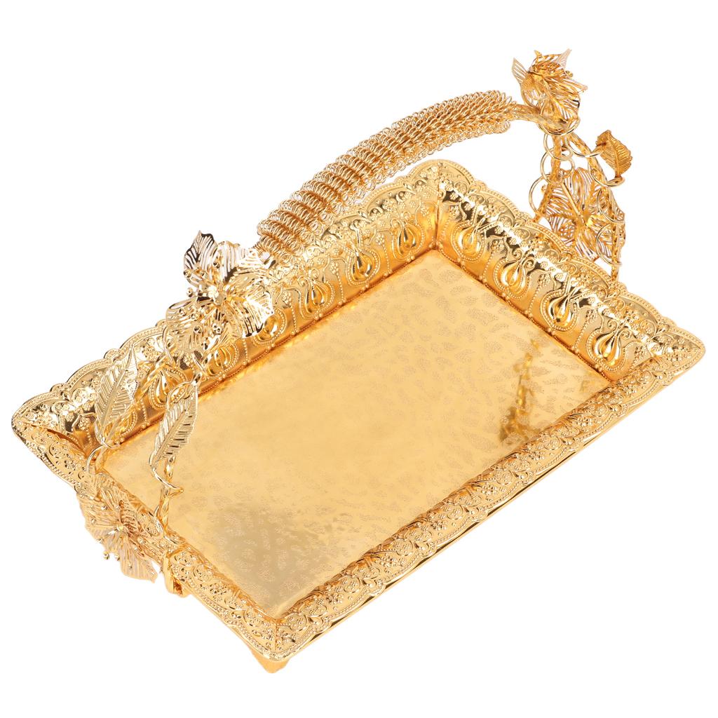 Coffee Serving Tray Vintage Style Gold Color Sturdy Iron Elegant Metal Serving Tray for Home Bar Cafe