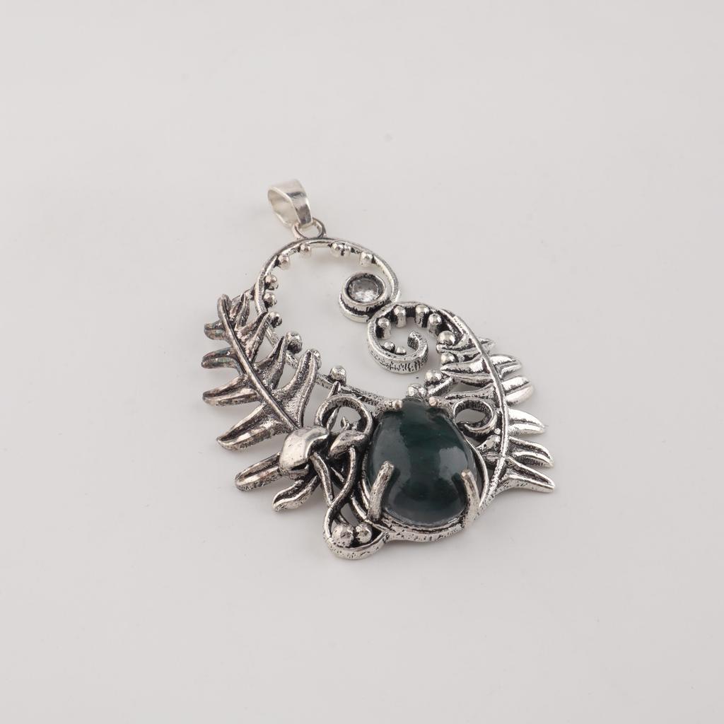 Natural Moss Agate Gemstone 925 Sterling Silver Women Jewelry Unique Design Pendant 1.8'' For Gift CP-42-24