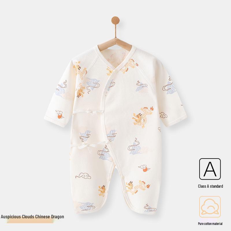 

Хлопковый ромпер для новорожденных с двойным слоем: Весенне-осенний детский боди с защитой животика 52cm (0-1 month)