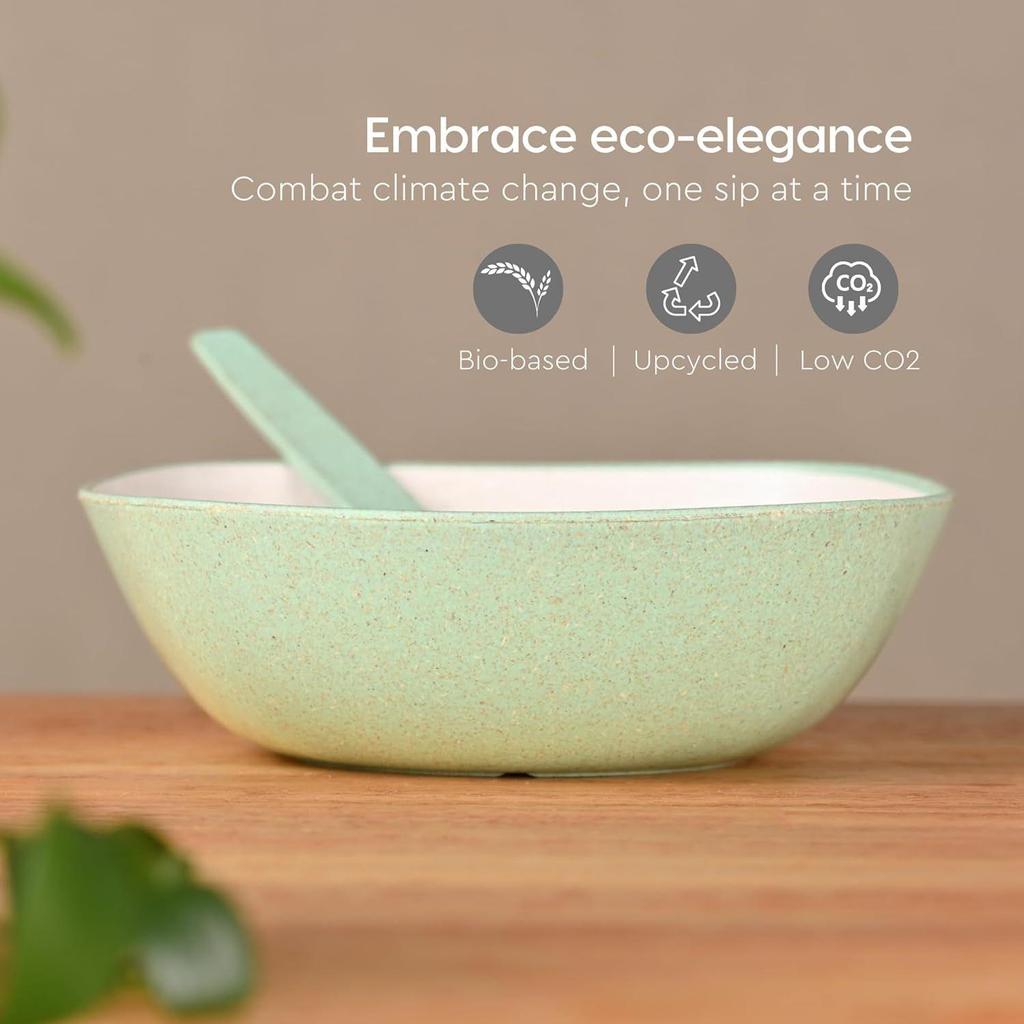 Set of 2 Earth-Friendly Multipurpose Bowls for Kitchen with Spoons | 750 ml | Made with Rice Husk Biocomposite| Microwave Safe Bowl