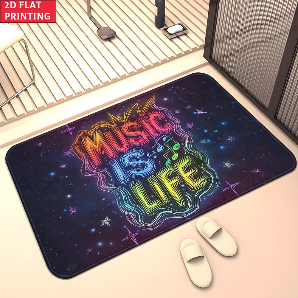 

Music Is Life 2D Flat Print Doormat Non-Slip Absorbent Microfiber Rug for Bathroom Bedroom Living Room 40x60cm