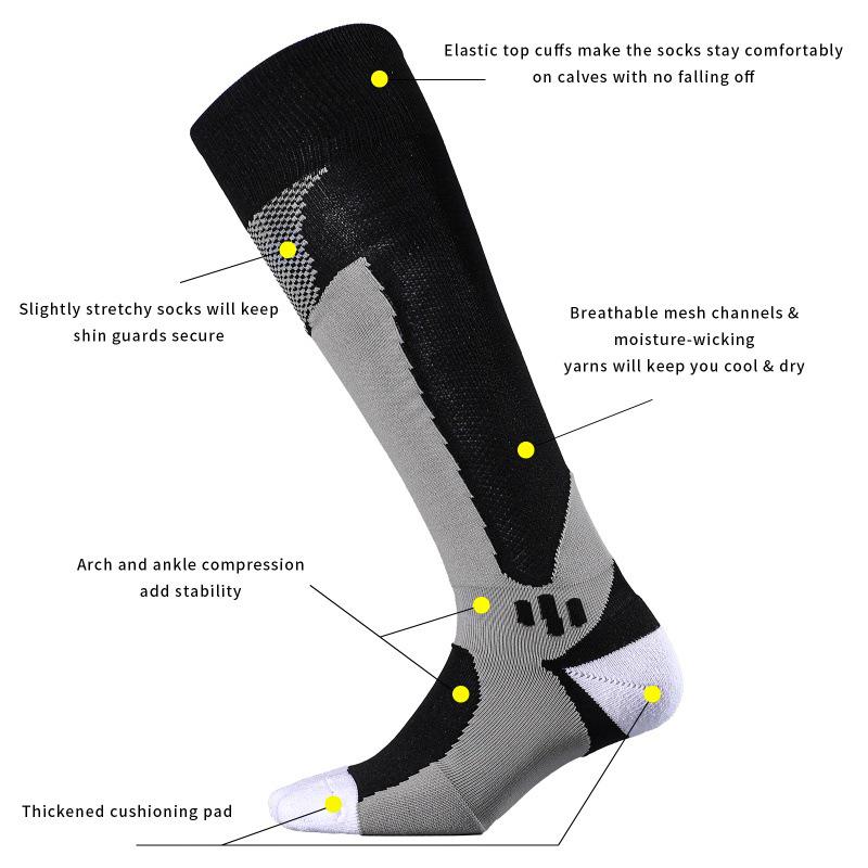 Cross-Border Knee-High Compression Sports Socks - Thickened, Sweat-Wicking, Breathable for Marathon & Football.