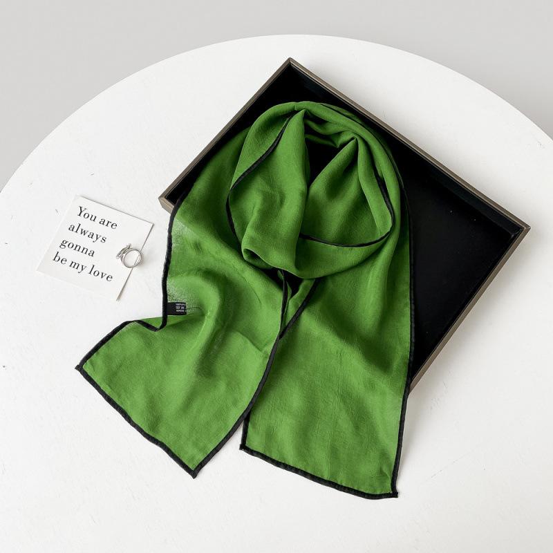 Solid Color Small Scarf for Women Korean Style Versatile Thin Narrow Long Scarf with Hairband Temperament Streamer Scarf