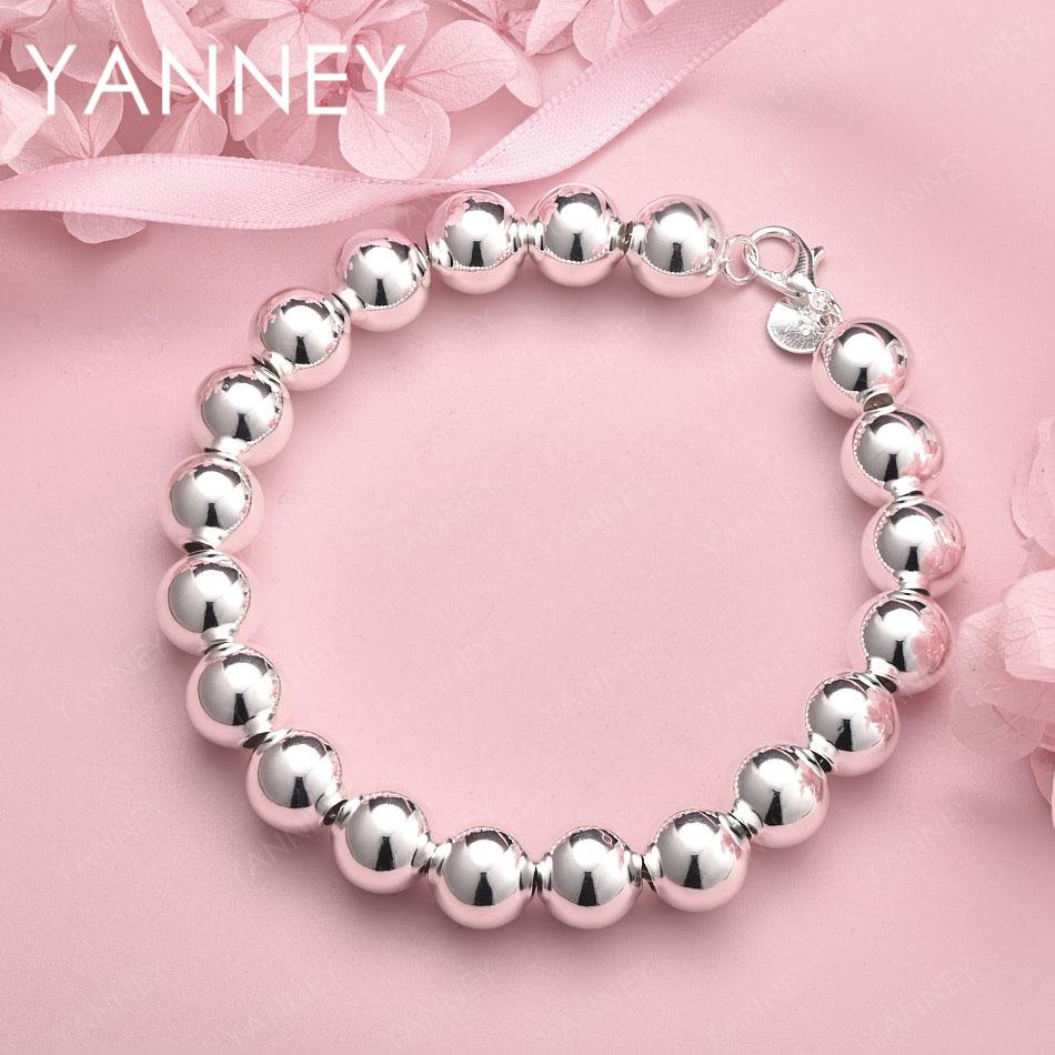 

925 Sterling Silver 8 Inch 10MM Exquisite Ball Bead Bracelet Women Fashion Accessories Wedding Party Gifts Jewelry