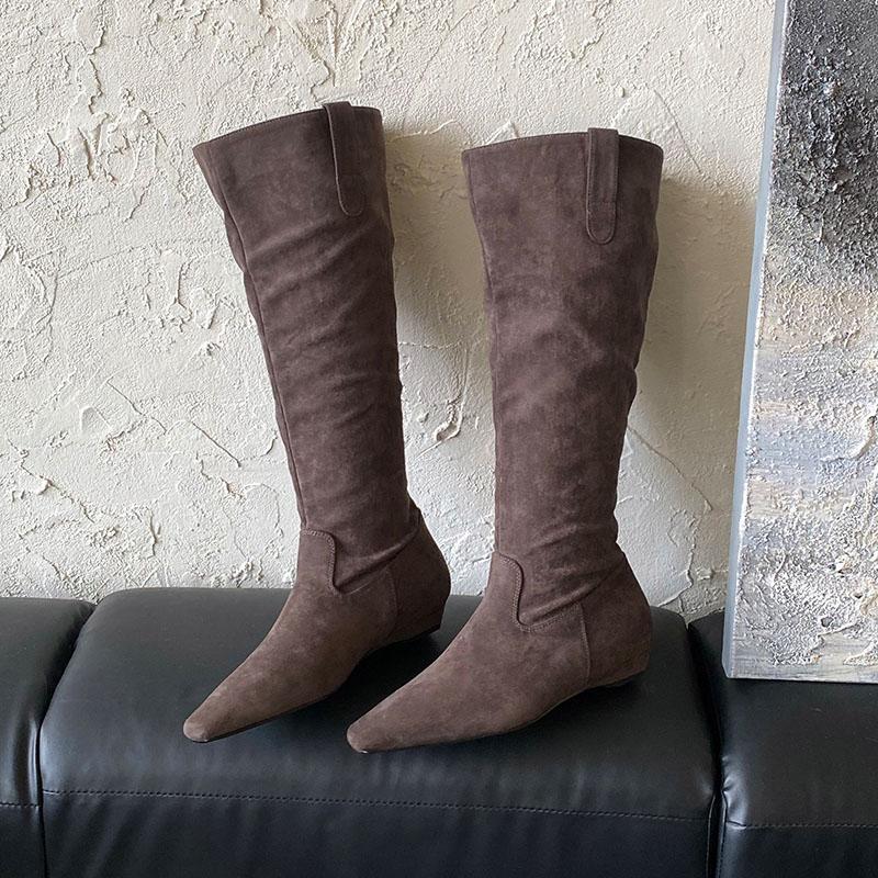 Fashion Fashion Flock Women Knee High Boots Heels Shoes With Height Increasing Ladies Long Modern Boots Female Slip On Shoes
