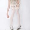 White Velvet Calf-Length Ballet Socks with Lace Trim - Lolita Japanese Style