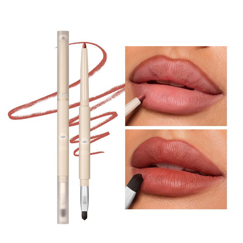 Double-headed Fine Slim Lip Pencil with A Brush Waterproof Easy To Color Matte Long-lasting Waterproof Non Stick Cup Pigment Sexy Lip Cosmetics