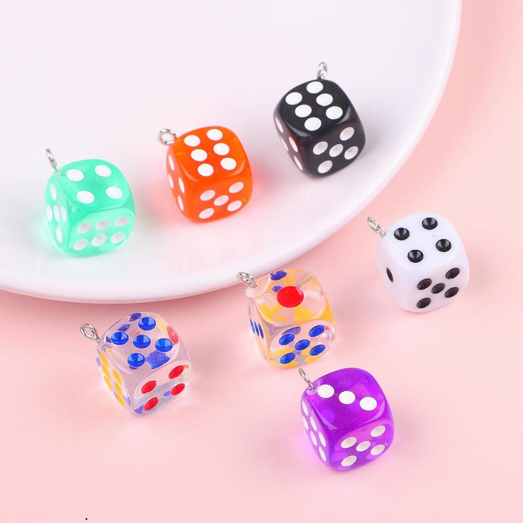6/10Pcs 14mm Resin Dice Pendants For Jewelry Making DIY Necklace Bracelet Earring Accessories