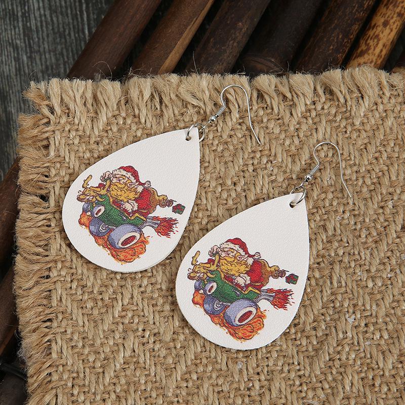 European-American Santa Claus Cloud Carriage Leather Earrings - Women's Creative Gift.