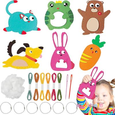 DIY Animal Felt Sewing Kit for Beginner 6 PCS Fine Motor Skills Birthday Gift For Girl Learn To Sew Stuffed Animal Doll Pendant
