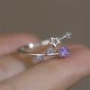 Cute Female White Purple Stone Silver Color Star Wedding Rings Promise Open Adjustable Engagement  For Women