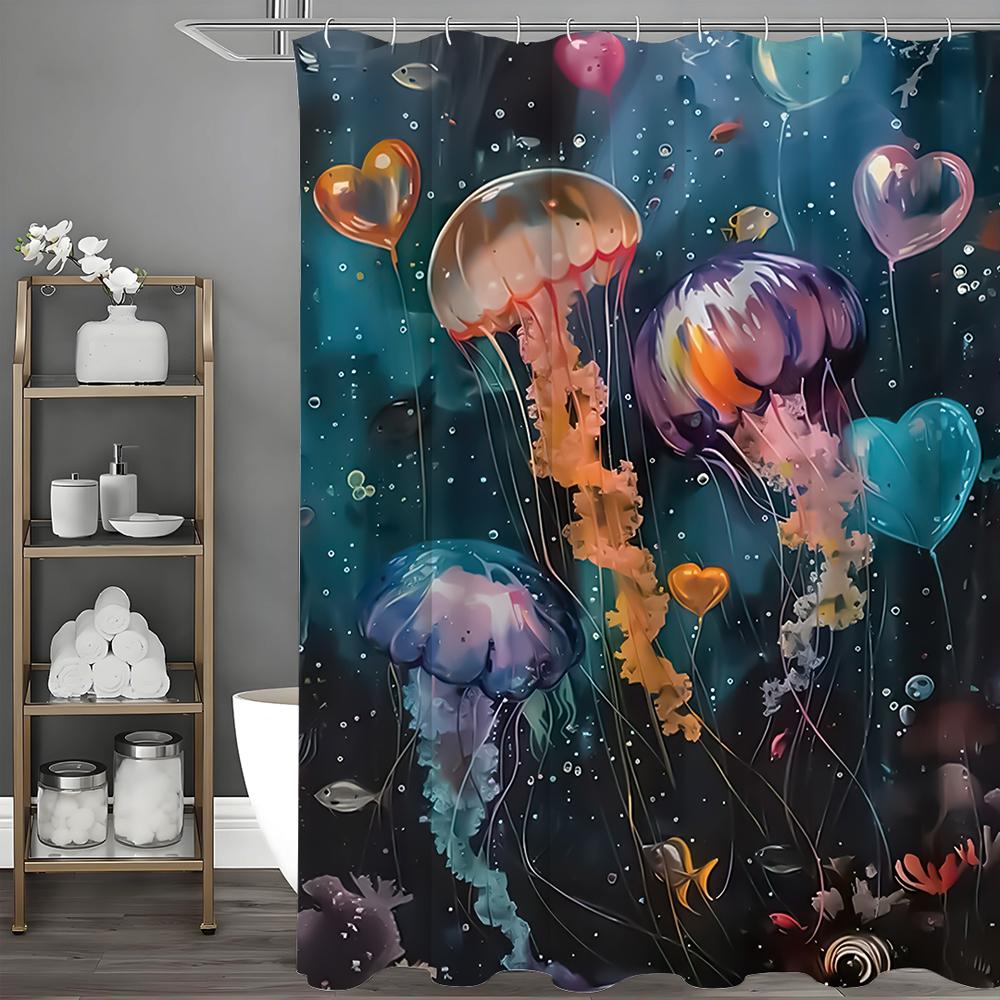 Fantasy Jellyfish Love Shower Curtain, Bathroom Decorative Shower Curtain, Waterproof Shower Curtain with Hooks
