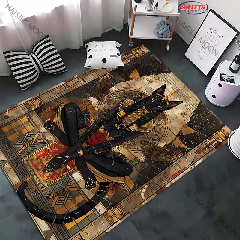 

3D HD Printing Ancient Egyptian Cat God Majestic Carpet, Living Room and Bedroom Entrance Door Mat ,Home Decor Mat, Picnic Rug 40x60cm
