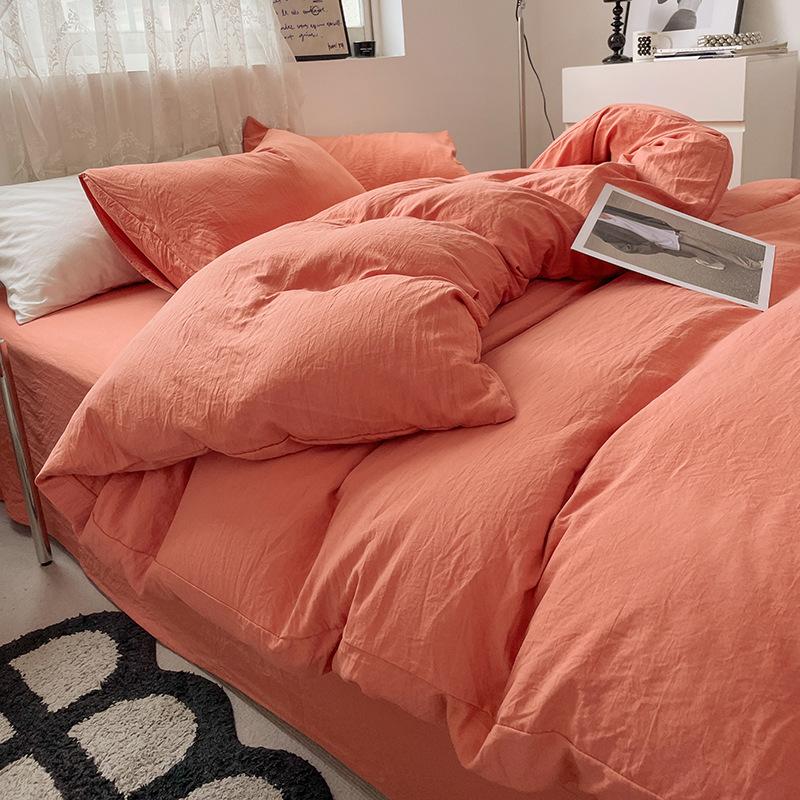 Solid Color Pure Cotton 4-Pcs Set Class A Maternal Infant Grade Naked Sleeping Sheets Quilt Cover Washed Cotton Bedding 3-Pcs Set