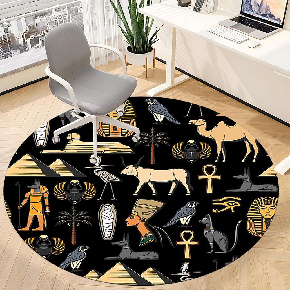 1pc Egyptian Symbols Office Round Area Rug, Under Office Chairs Bedroom Living Room Home Decor, Room Deco