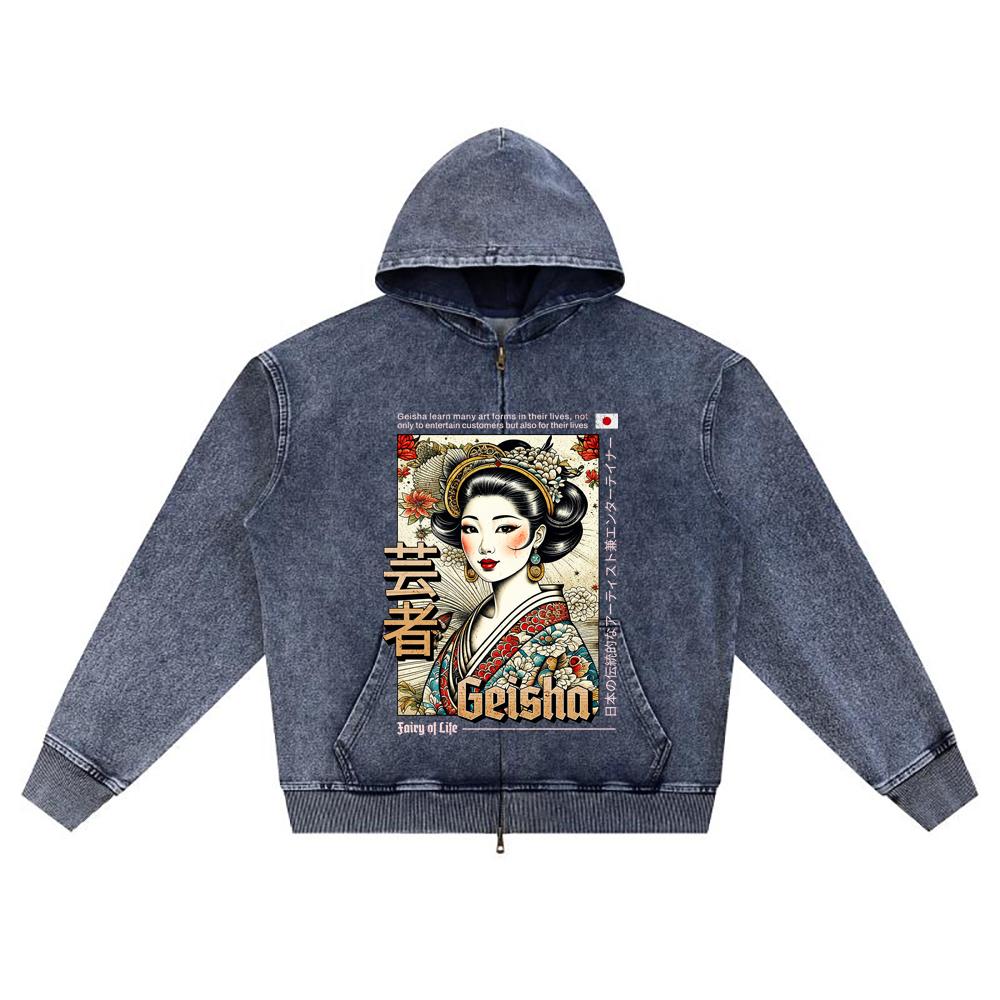 

Худи на молнии из вязаного денима с DTG-принтом, Япония, Самурай, Брат, Толстовки на молнии XL темно-синий