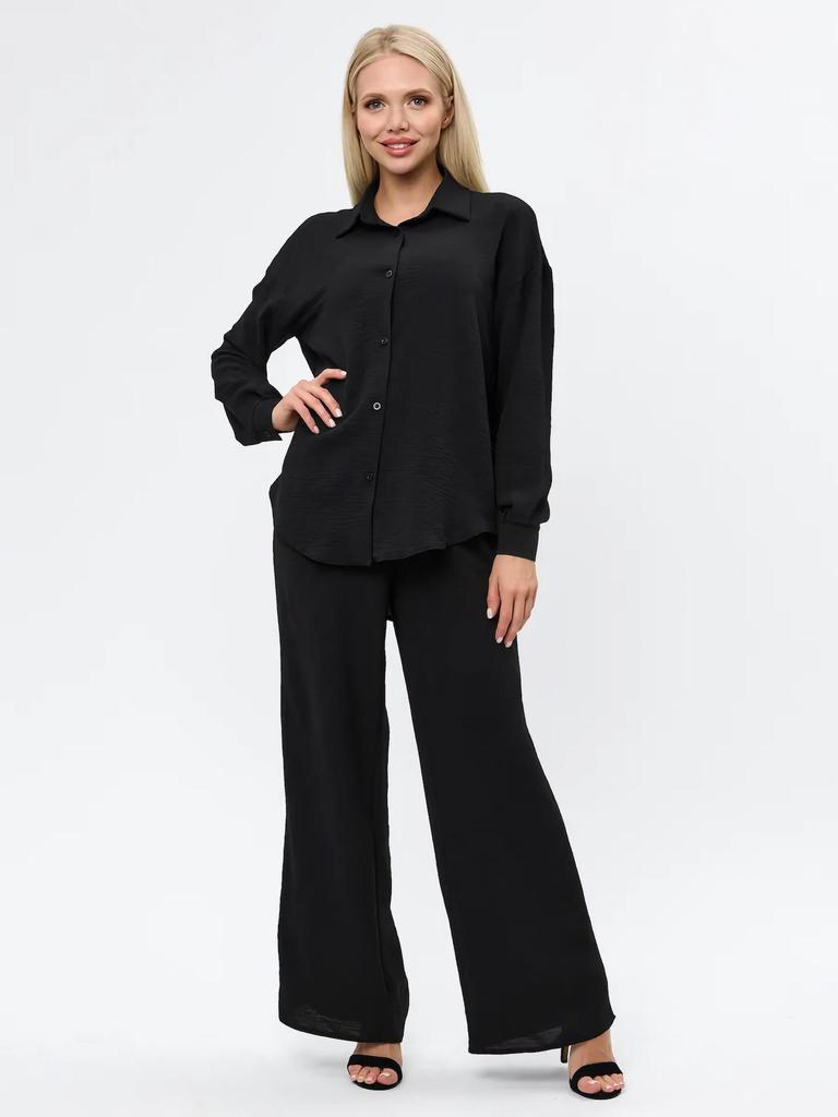 French Casual Two-Piece Loungewear Set: Relaxed Shirt and Pants for Women