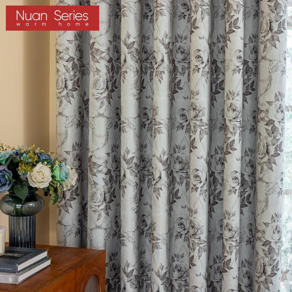 1 Stück Nuan Serie Modischer Französischer Retro-Stil Grau Rosa Bedruckte Vorhänge Vollverdunkelungsvorhänge für Schlafzimmer Wohnzimmer Balkonfenster zur Heimdekoration