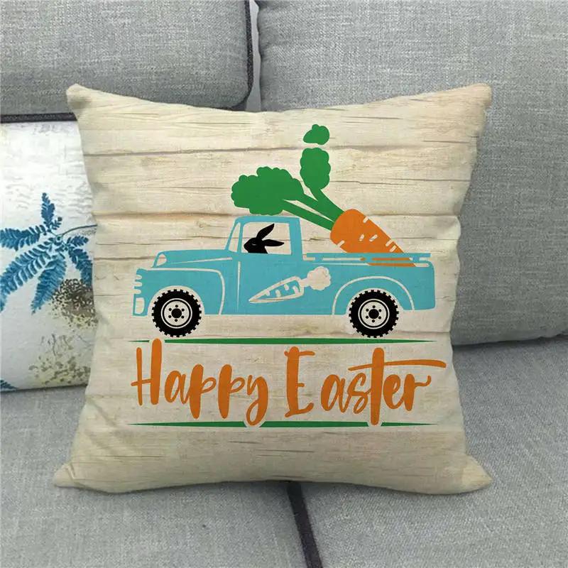 Easter Decor Pillow Covers 45x45cm Cartoon Bunny Eggs Printed Cushion Cover Spring Holiday Party Decorative Pillowcase for Couch