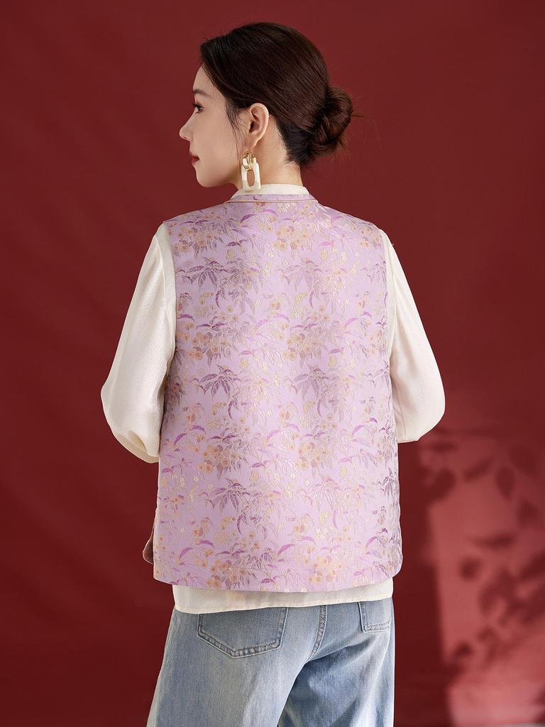 Elegant Jacquard Frog Button Mulberry Silk Vest - Women's 2025 Autumn Slimming Cardigan
